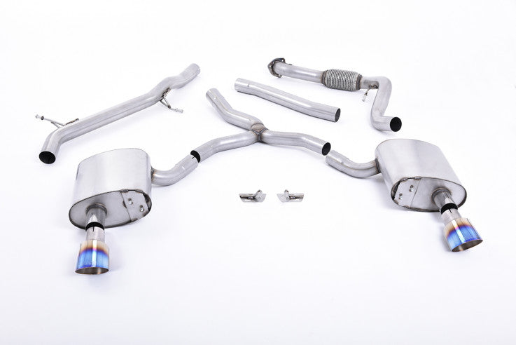 Catback výfuk AUDI A4 B9 quattro 2.0 TFSI Milltek Sport - bez rezonátoru / titanově modré koncovky SSXAU618