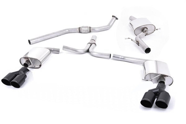 Catback výfuk AUDI A4 B8 S-line 2WD a quattro 2.0 TFSI (Tiptronic) Milltek Sport - s rezonátorem / černé koncovky Twin SSXAU665