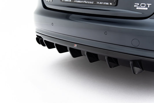 Maxton Design vložka zadního nárazníku pro Audi A4 B8 FL, černý lesklý plast ABS, Sedan/Avant, verze s dvojitou koncovkou na jedné straně