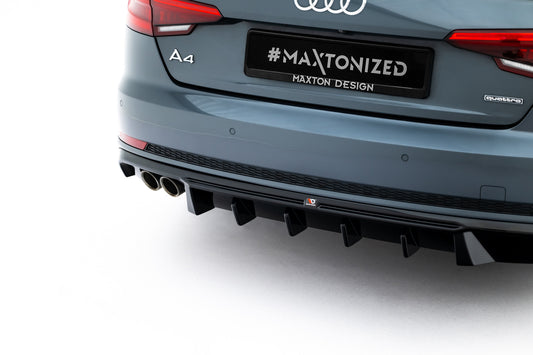 Maxton Design vložka zadního nárazníku ver.2 pro Audi A4 B9, černý lesklý plast ABS, S-Line Sedan, S-Line Avant