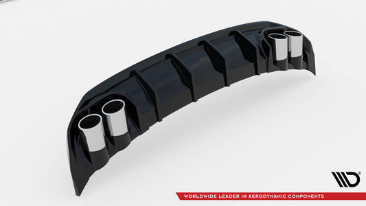 Maxton Design vložka zadního nárazníku s imitacemi koncovek výfuku pro Audi A3 8Y, černý lesklý plast ABS, S-Line Sedan