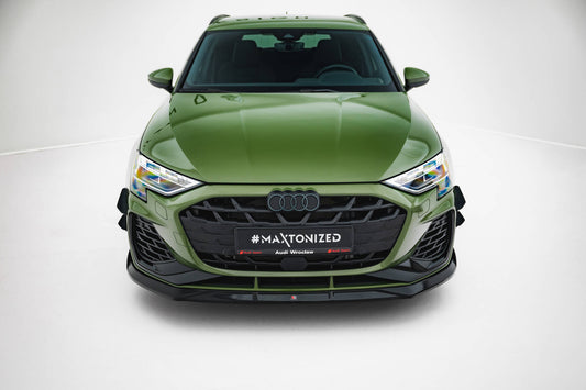 Maxton Design spoiler pod přední nárazník ver.3 pro Audi A3 8Y Facelift, černý lesklý plast ABS, S-Line / S-Line Sedan