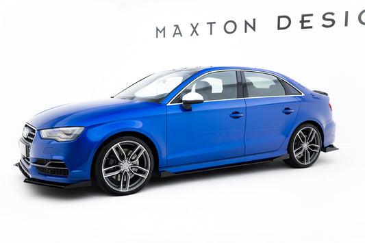 Maxton Design "Street Pro" difuzory pod boční prahy s křidélky pro Audi A3 8V, plast ABS bez povrchové úpravy, s červenou linkou, S-Line Sedan