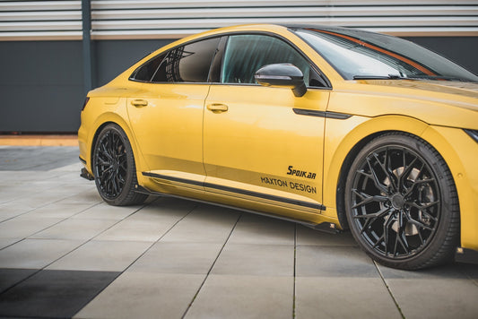 Maxton Design "Racing durability" difuzory pod boční prahy s křidélky pro Volkswagen Arteon, plast ABS bez povrchové úpravy, s červenou linkou