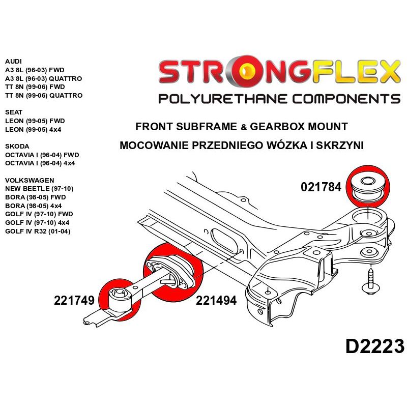 STRONGFLEX 021784A: Přední nápravnice silentblok SPORT pro Seat