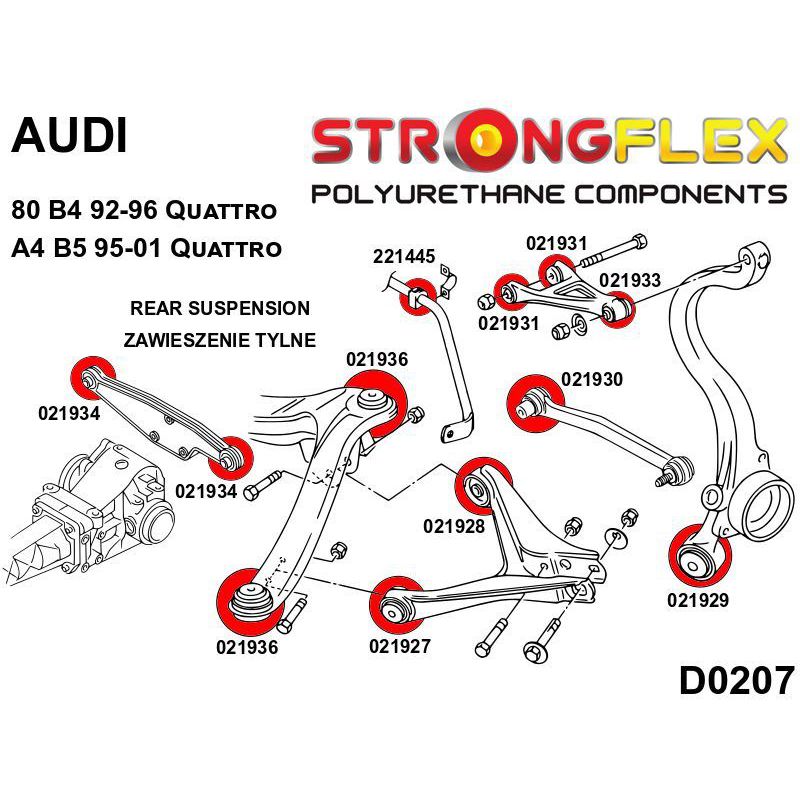 STRONGFLEX 021929A: Zadní těhlice - spodní silentblok SPORT pro Audi