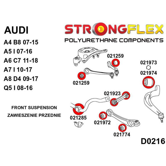 STRONGFLEX 021974A: Přední spodní rameno - zadní silentblok 65mm SPORT pro Audi