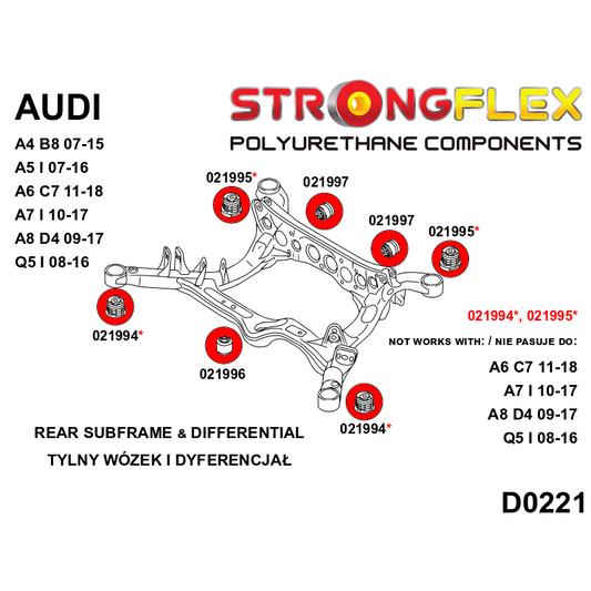 STRONGFLEX 021994B: Zadní nápravnice - přední silentblok pro Audi