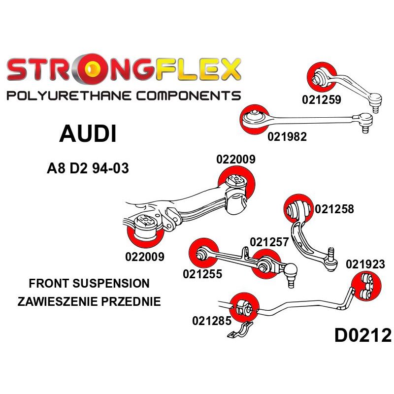 STRONGFLEX 022009B: Přední nápravnice - silentblok uchycení pro Audi