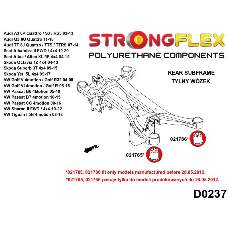 STRONGFLEX 026273A: Zadní nápravnice - sada silentbloků SPORT pro Audi pred 28.05.2012
