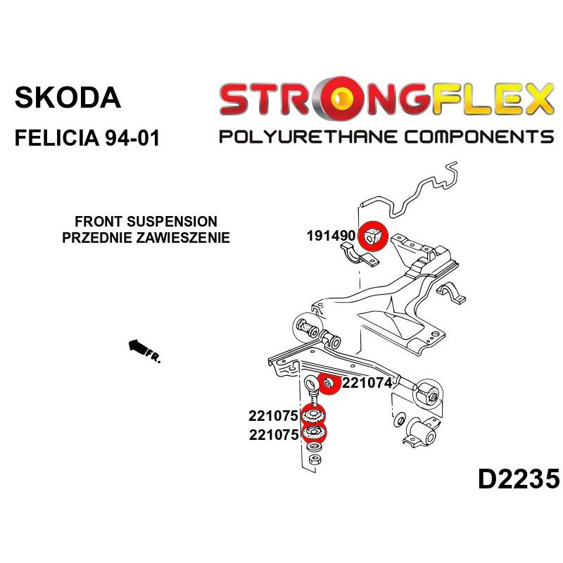 STRONGFLEX 191490A: Přední stabilizátor - silentblok uchycení SPORT pro Škoda