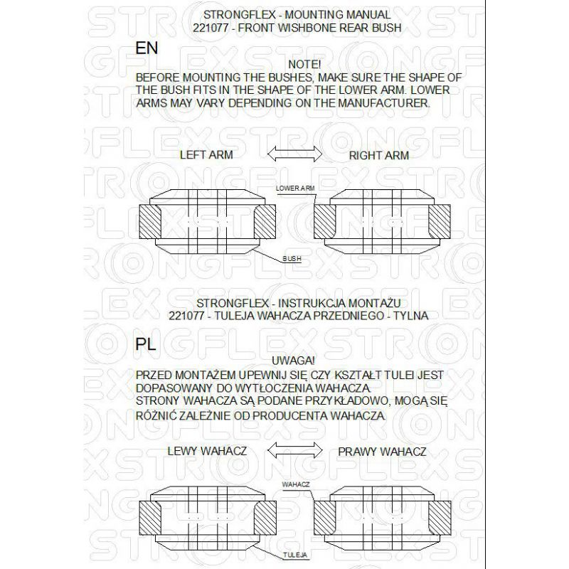 STRONGFLEX 221077A: Přední rameno - zadní silentblok SPORT pro Audi