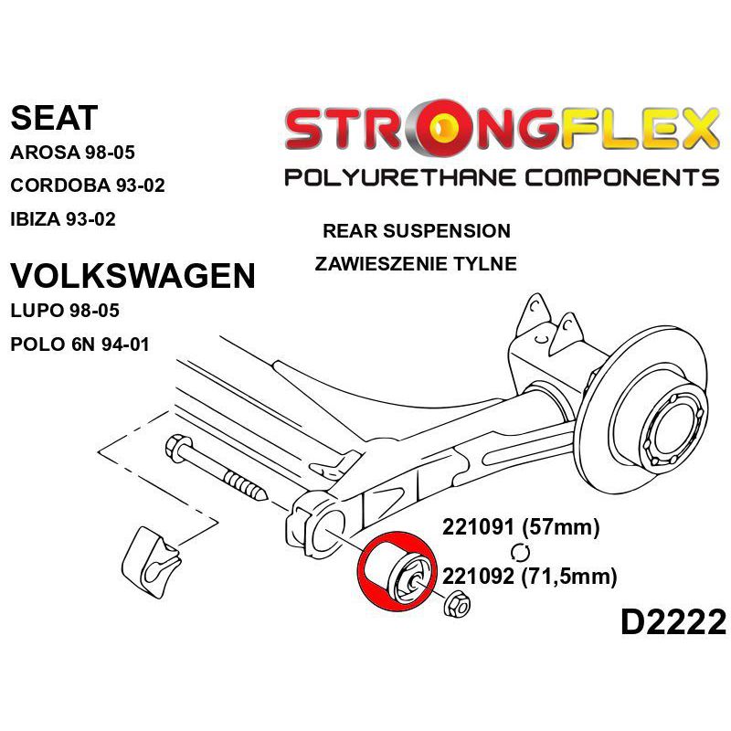 STRONGFLEX 221091A: Zadní nápravnice - silentblok uchycní 57mm SPORT pro VW