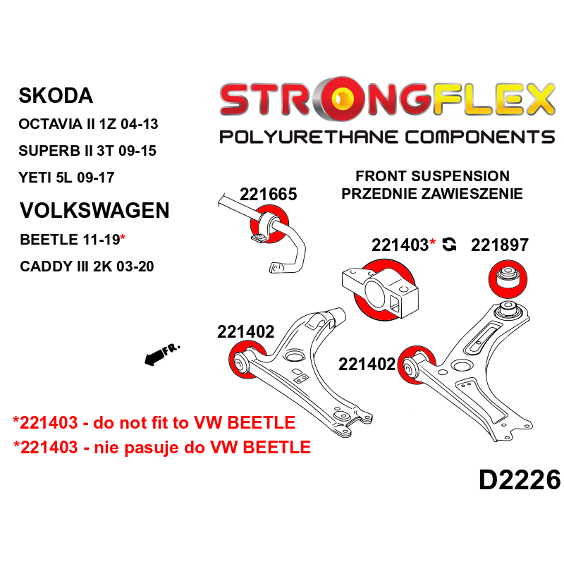 STRONGFLEX 221403B: Přední rameno - zadní silentblok pro Audi