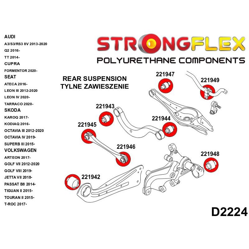 STRONGFLEX 221943A:Zadní horní rameno - vnitřní silentblok SPORT pro Audi