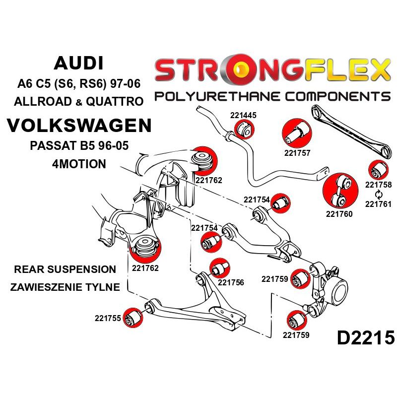 STRONGFLEX 226225A: Zadní nápravnice - sada silentbloků SPORT pro Audi