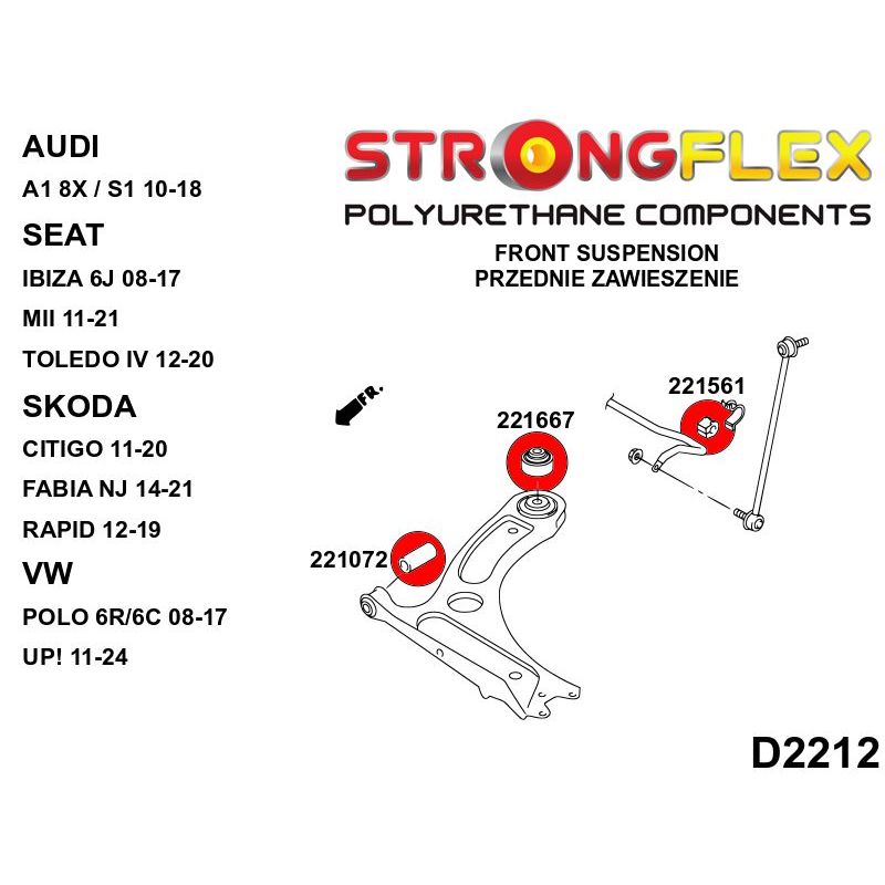 STRONGFLEX 226243A: Přední náprava a zadní nápravnice - sada silentbloků SPORT pro VW