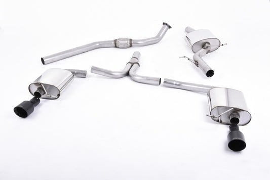 Catback výfuk AUDI A4 B8 S-line 2WD a quattro 2.0 TFSI (Tiptronic) Milltek Sport - s rezonátorem / černé koncovky Dual SSXAU436