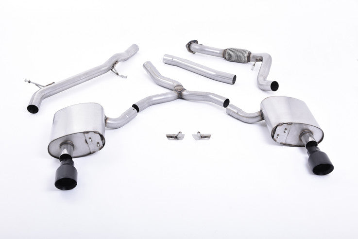 Catback výfuk AUDI A4 B9 quattro 2.0 TFSI Milltek Sport - bez rezonátoru / černé koncovky SSXAU615