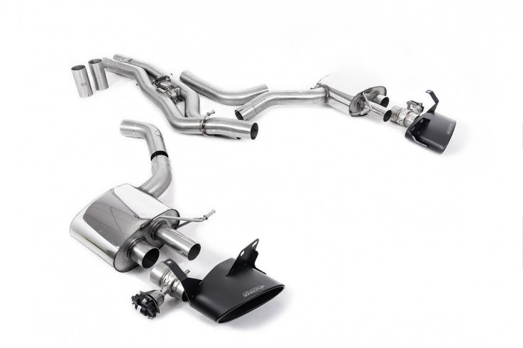 Klapkový Front Pipe-back výfuk AUDI RS6 a RS7 C8 4.0 TFSI V8 OPF/GPF Milltek Sport - černé koncovky SSXAU863