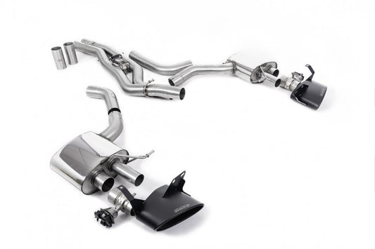 Klapkový Front Pipe-back výfuk AUDI RS6 a RS7 C8 4.0 TFSI V8 OPF/GPF Milltek Sport - černé koncovky SSXAU863
