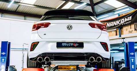 Klapkový catback výfuk VW T-Roc R 2.0 TSI OPF/GPF Milltek Sport - s rezonátorem / leštěné koncovky SSXVW592