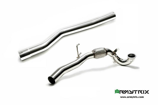 Armytrix nerezový downpipe se sportovním 200 cpsi katalyzátorem + sekundární downpipe s odstíněním lambda sondy (cat simulator) pro Volkswagen Golf 7 R 2.0 Turbo (2013-2016)