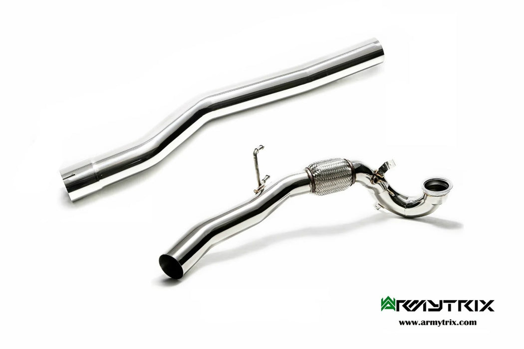 Armytrix nerezový downpipe se sportovním 200 cpsi katalyzátorem + sekundární downpipe s odstíněním lambda sondy (cat simulator) pro Volkswagen Golf 7 R 2.0 Turbo (2013-2016)