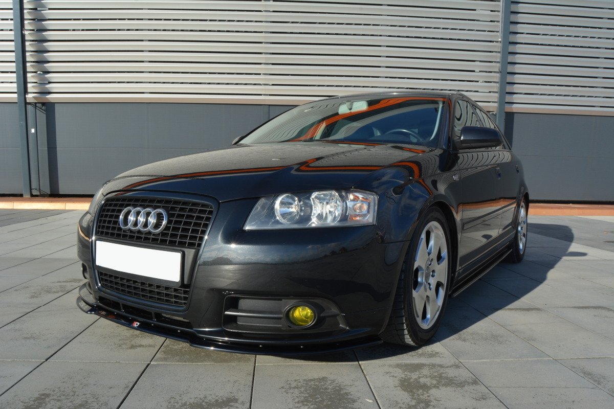 Maxton Design spoiler pod přední nárazník pro Audi A3 8P, černý lesklý plast ABS, S-Line, r.v. 2004-2008