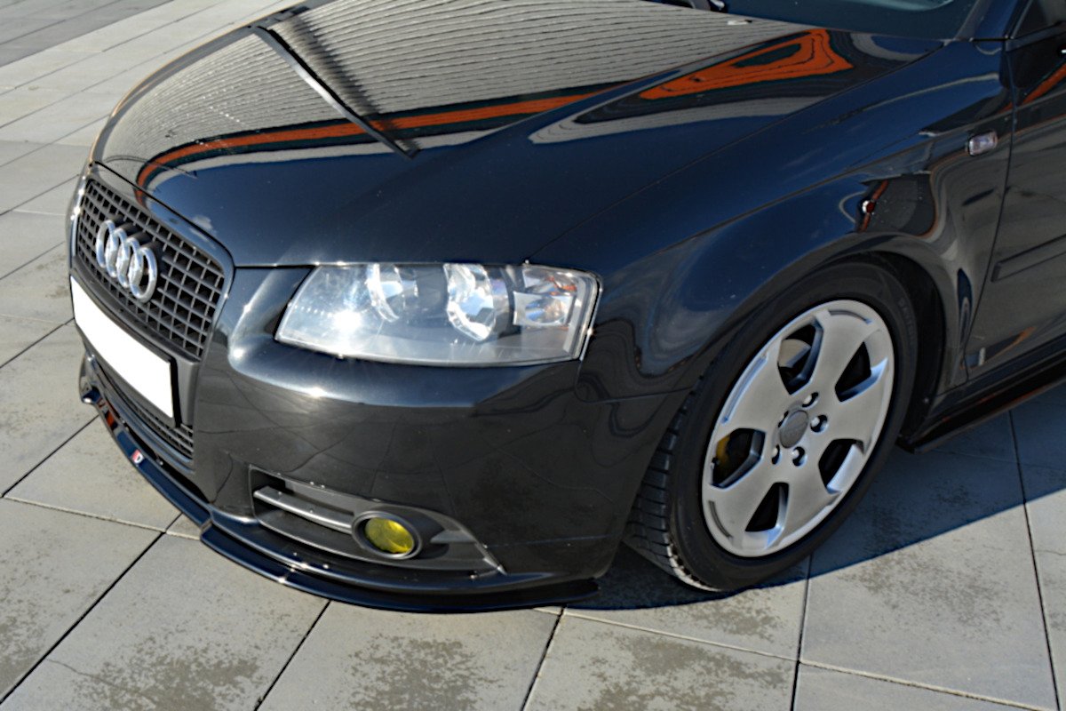 Maxton Design spoiler pod přední nárazník pro Audi A3 8P, černý lesklý plast ABS, S-Line, r.v. 2004-2008