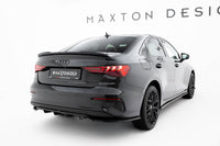 Maxton Design spoiler pod zadní nárazník s žebrováním pro Audi A3 8Y, černý lesklý plast ABS, plast ABS bez povrchové úpravy, Sedan