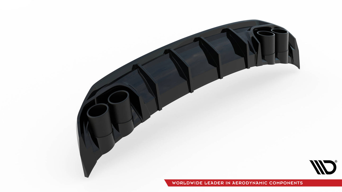 Maxton Design vložka zadního nárazníku s imitacemi koncovek výfuku pro Audi A3 8Y, plast ABS bez povrchové úpravy, S-Line, s černými imitacemi koncovek