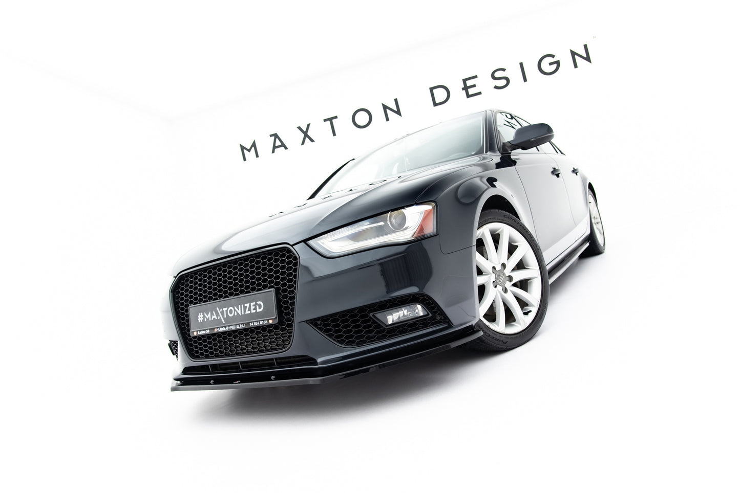 Maxton Design spoiler pod přední nárazník ver.1 pro Audi A4 B8 Facelift, černý lesklý plast ABS
