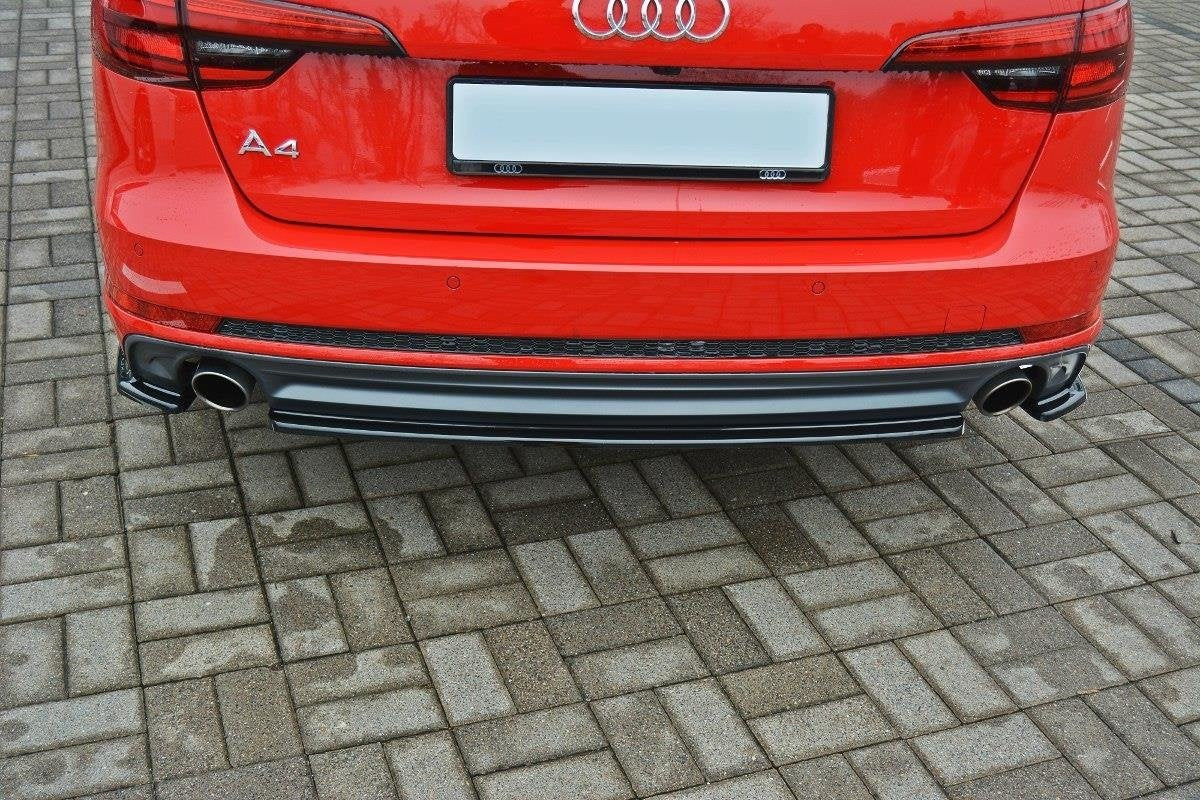 Maxton Design středový spoiler zadního nárazníku pro Audi A4 B9, černý lesklý plast ABS