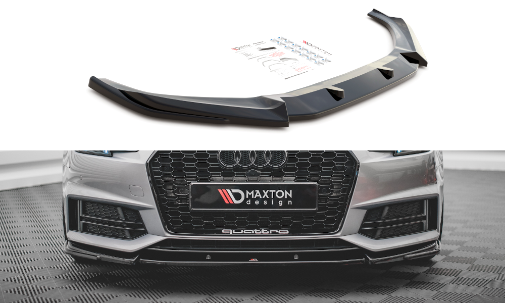 Maxton Design spoiler pod přední nárazník ver.3 pro Audi A4 B9, černý lesklý plast ABS, S-Line