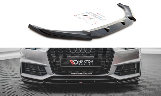 Maxton Design spoiler pod přední nárazník ver.3 pro Audi A4 B9, černý lesklý plast ABS, S-Line