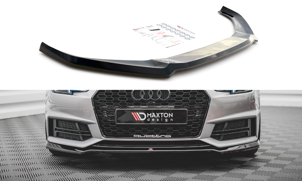 Maxton Design spoiler pod přední nárazník ver.4 pro Audi A4 B9, černý lesklý plast ABS, S-Line