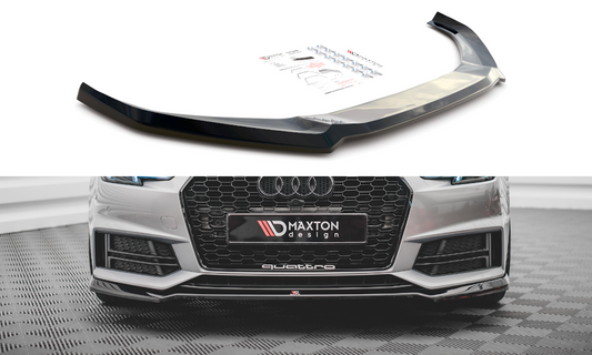 Maxton Design spoiler pod přední nárazník ver.4 pro Audi A4 B9, černý lesklý plast ABS, S-Line