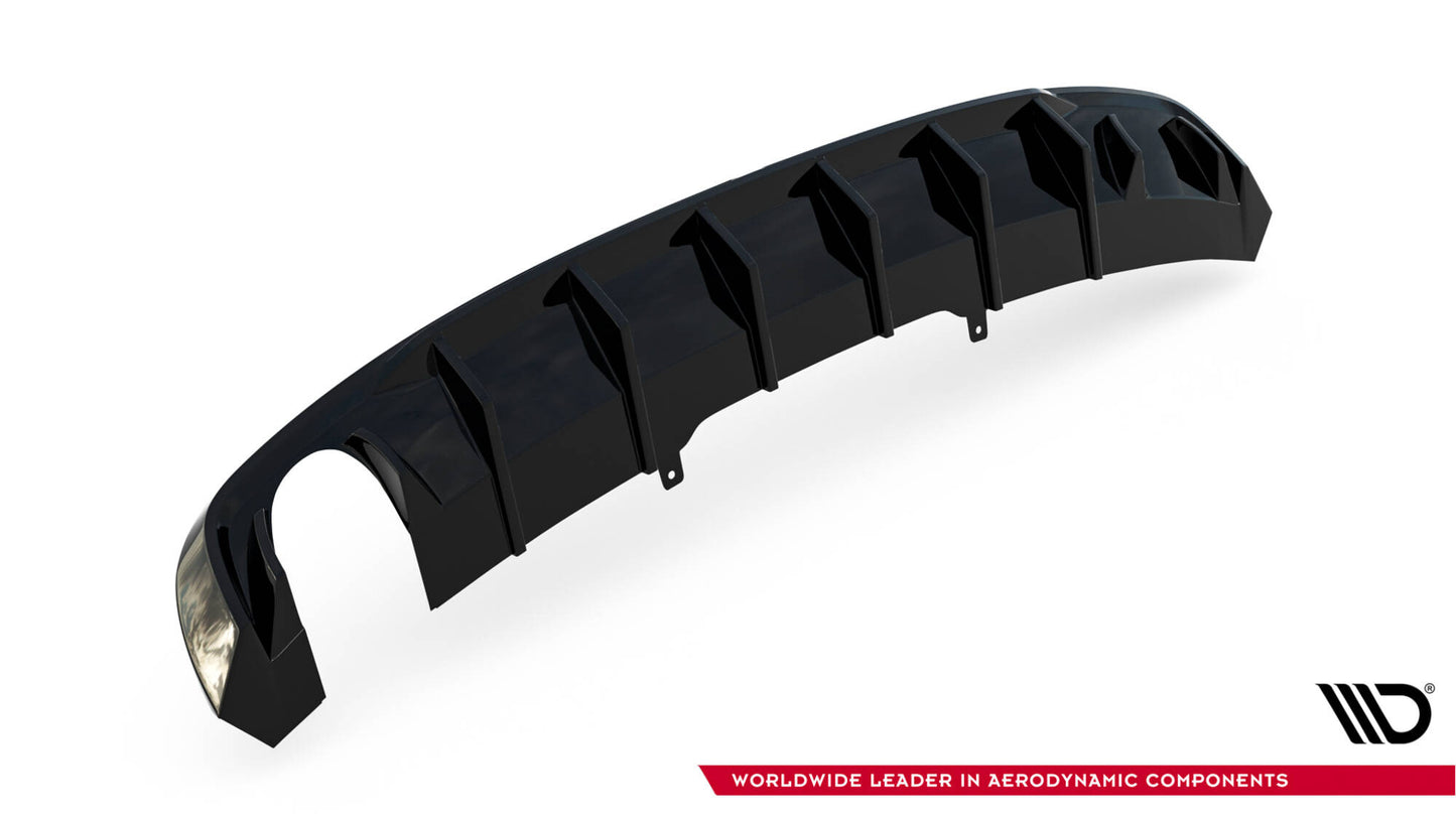 Maxton Design vložka zadního nárazníku pro Audi A4 B9, černý lesklý plast ABS, S-Line Sedan / S-line Avant, verze s jednoduchou koncovkou na jedné straně
