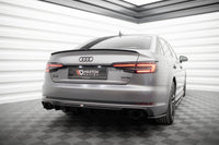 Maxton Design vložka zadního nárazníku pro Audi A4 B9, černý lesklý plast ABS, S-Line Sedan / S-Line Avant, verze s jednoduchou koncovkou na obou stranách