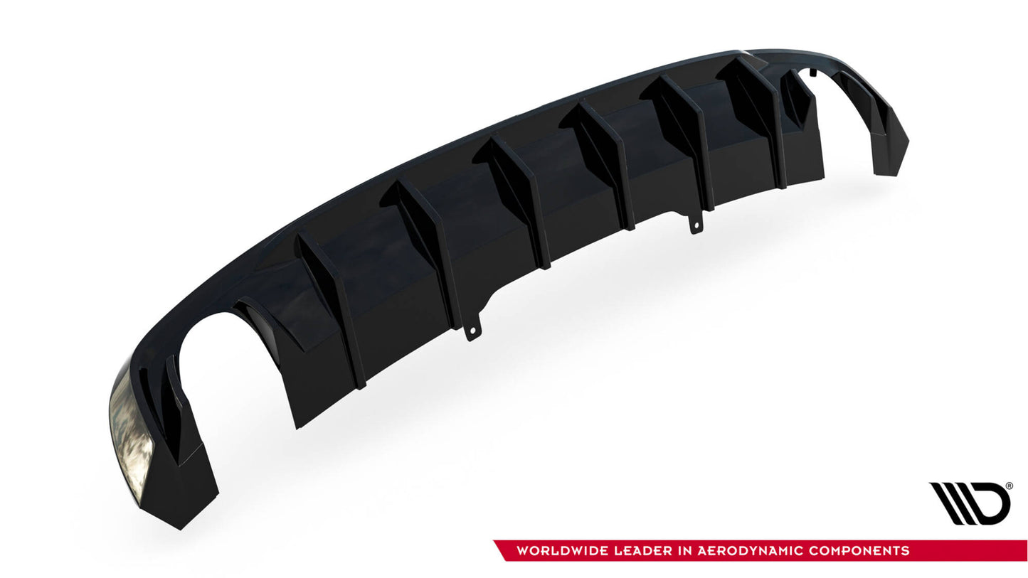 Maxton Design vložka zadního nárazníku pro Audi A4 B9, černý lesklý plast ABS, S-Line Sedan / S-Line Avant, verze s jednoduchou koncovkou na obou stranách