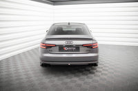 Maxton Design vložka zadního nárazníku pro Audi A4 B9, černý lesklý plast ABS, S-Line Sedan / S-Line Avant, verze s dvojitou koncovkou na jedné straně