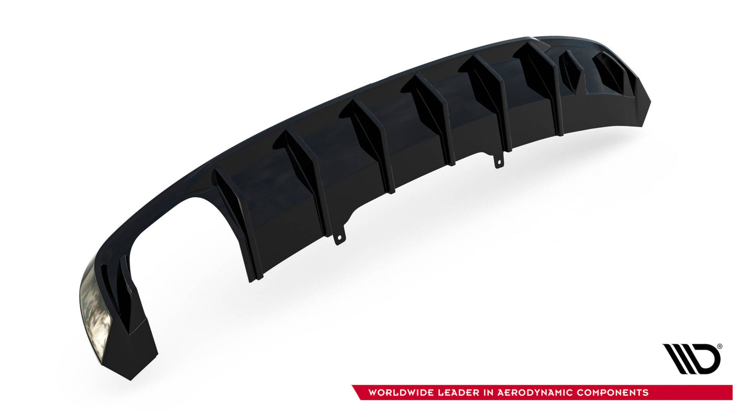 Maxton Design vložka zadního nárazníku pro Audi A4 B9, černý lesklý plast ABS, S-Line Sedan / S-Line Avant, verze s dvojitou koncovkou na jedné straně