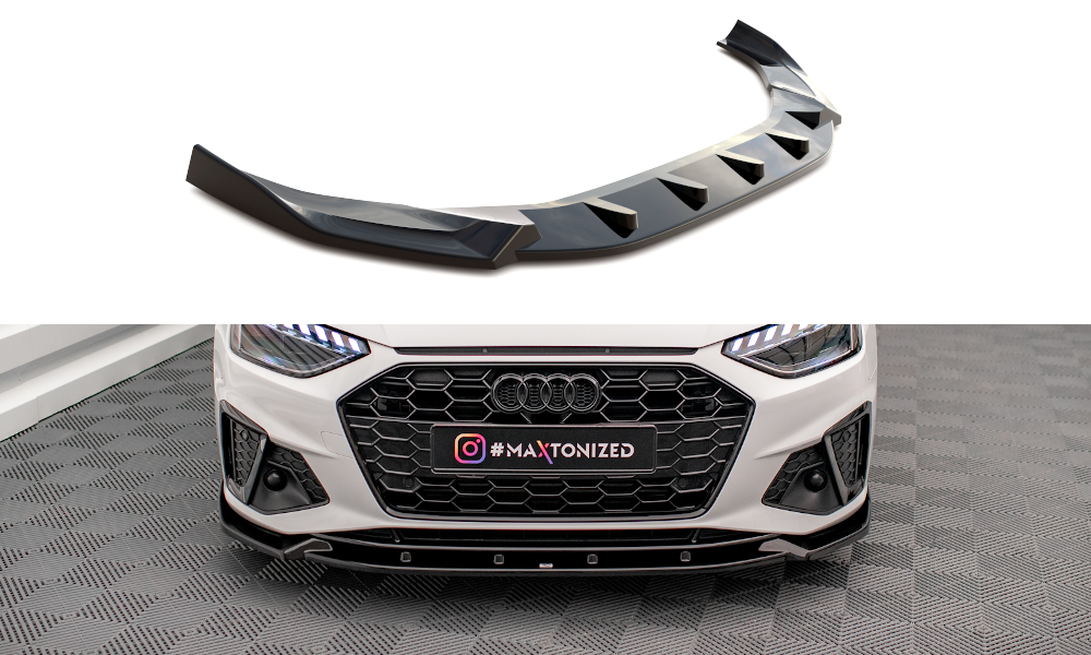Maxton Design spoiler pod přední nárazník pro Audi A4 B9 FL, černý lesklý plast ABS, S-Line