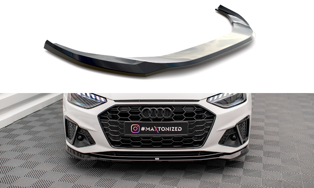 Maxton Design spoiler pod přední nárazník ver.2 pro Audi A4 B9 FL, černý lesklý plast ABS, S-Line