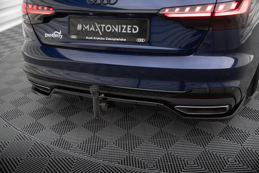 Maxton Design středový spoiler pod zadní nárazník s žebrováním v.2 pro Audi A4 B9 FL, černý lesklý plast ABS, S-Line