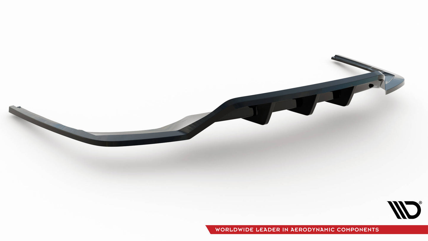 Maxton Design středový spoiler pod zadní nárazník s žebrováním v.2 pro Audi A4 B9 FL, černý lesklý plast ABS, S-Line