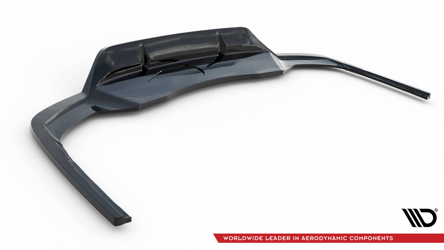 Maxton Design středový spoiler pod zadní nárazník s žebrováním v.2 pro Audi A4 B9 FL, černý lesklý plast ABS, S-Line