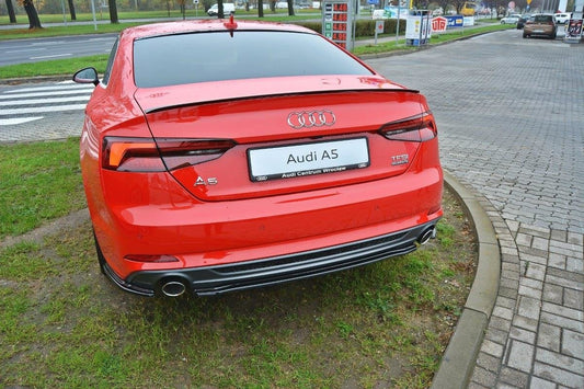 Maxton Design středový spoiler zadního nárazníku bez žebrování pro Audi A5 F5, černý lesklý plast ABS