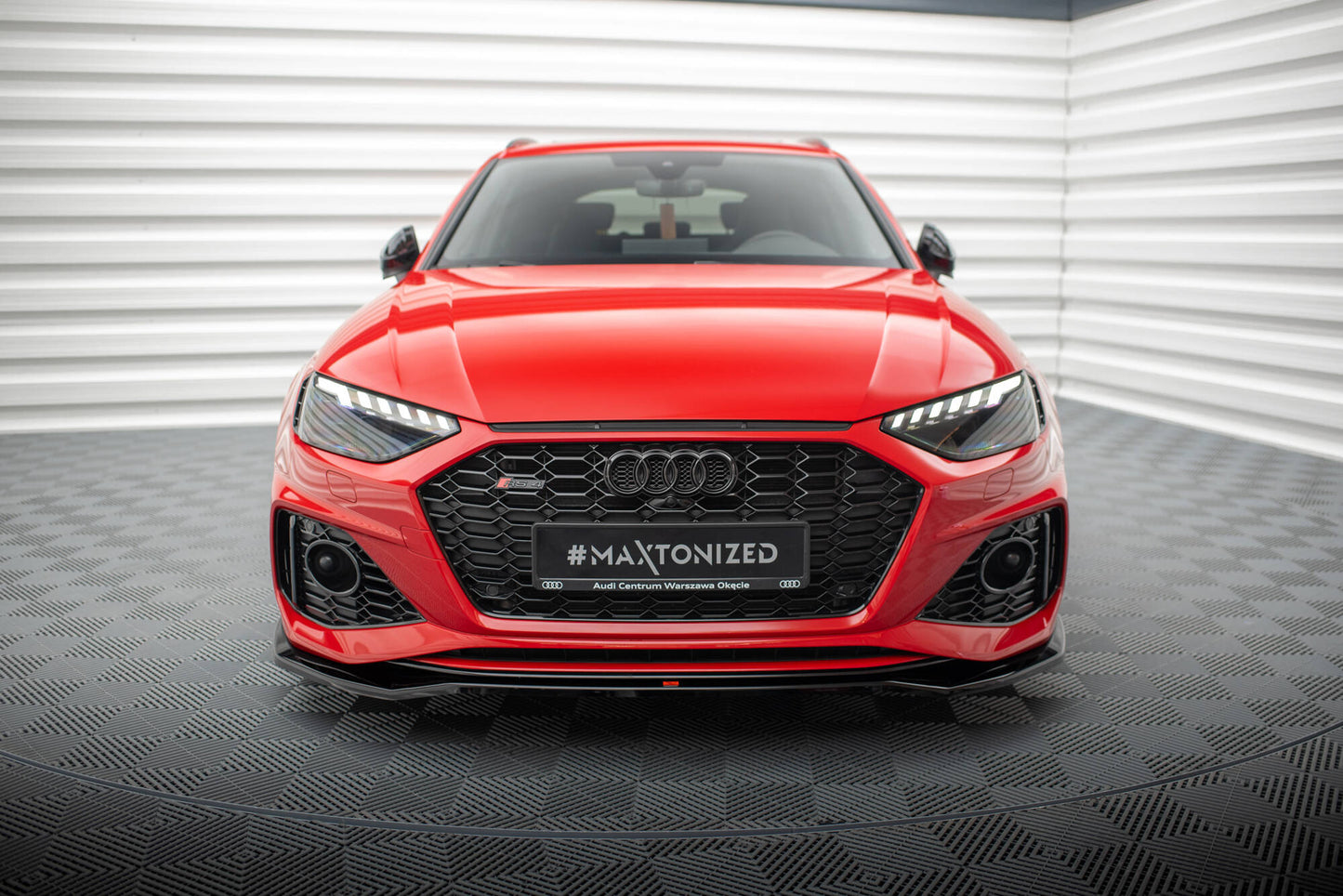 Maxton Design spoiler pod přední nárazník pro Audi RS4 B9 FL, černý lesklý plast ABS